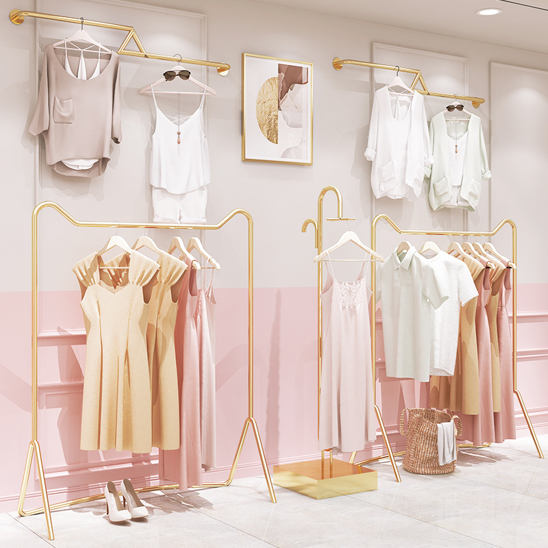 服装店展示架落地式铁艺挂衣架童装店挂衣杆女装店货架侧挂陈列架