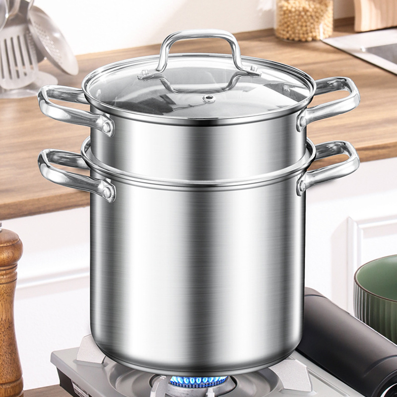 Double Bottom Couscous Pot 304 Stainless Steel Thickened Soup Porridge Cooking Porridge Stew Pot Household Induction Cooker Gas Stew-Pan
