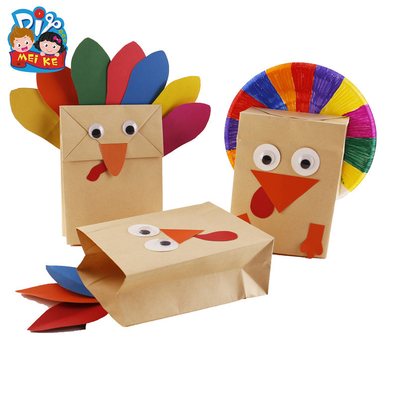 感恩节礼物diy火鸡手偶纸袋幼儿园手工制作材料3d立体儿童手工