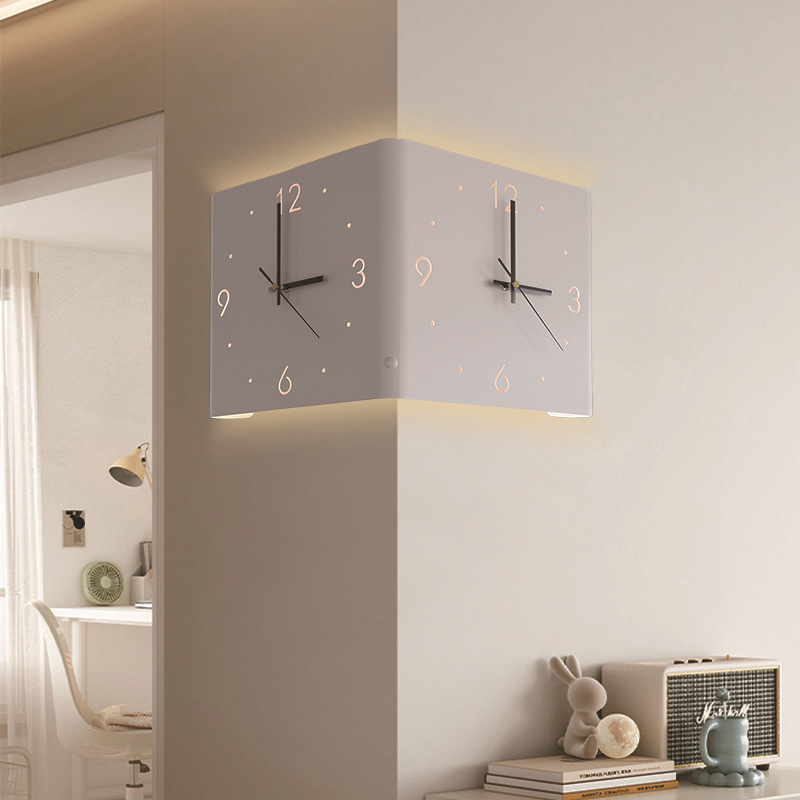 new living room stickers wall clocks creative arc angle clock two sides corner clock arc double side noiseless hanging clock wholesale