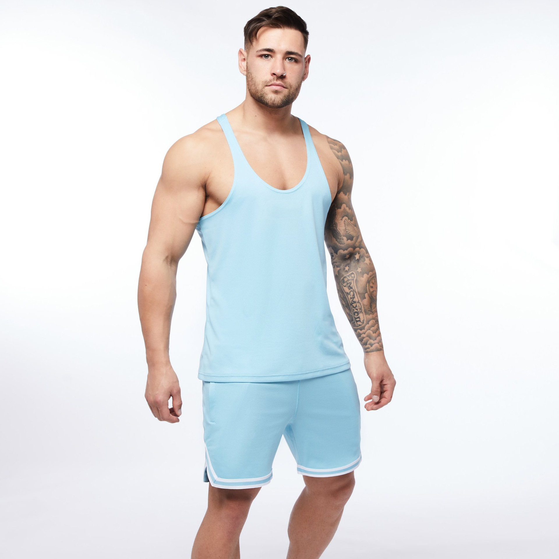 2022跨境外贸夏季新款休闲运动套装健身男士背心运动短裤两件套