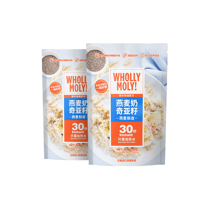 好哩燕麦麸皮燕麦奶奇亚籽免煮原味代餐早餐冲饮健身麦片袋装400g