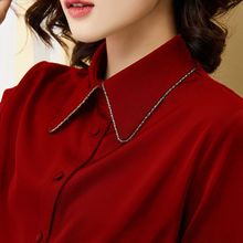 高端红色衬衫女长袖2023春秋新款洋气女士雪纺上衣设计感小众衬衣