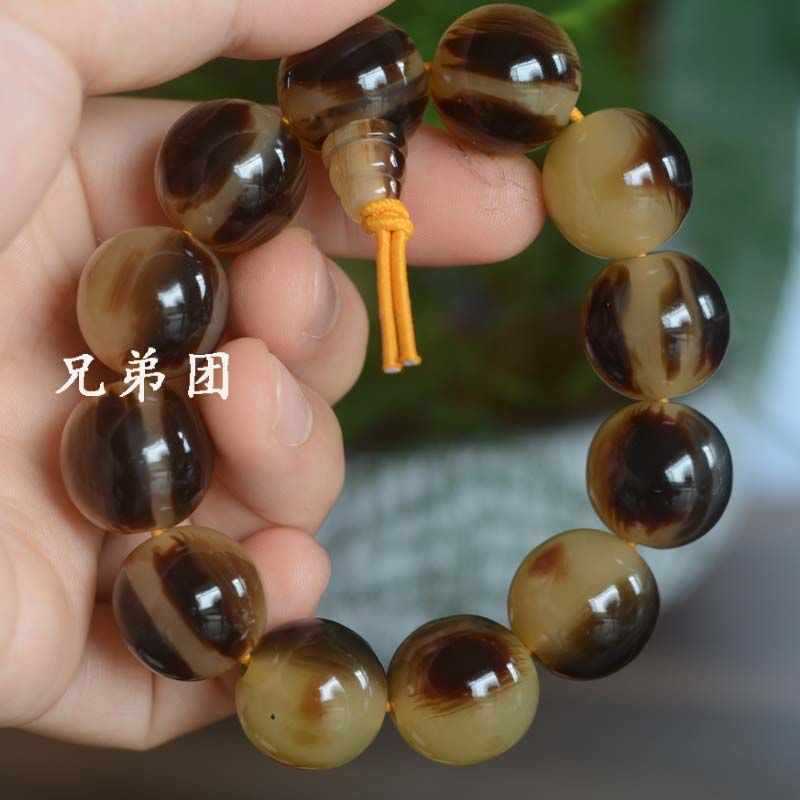 西藏牦牛角手串男女款佛珠念珠圆珠文玩单圈手链羊角佩戴饰品手持