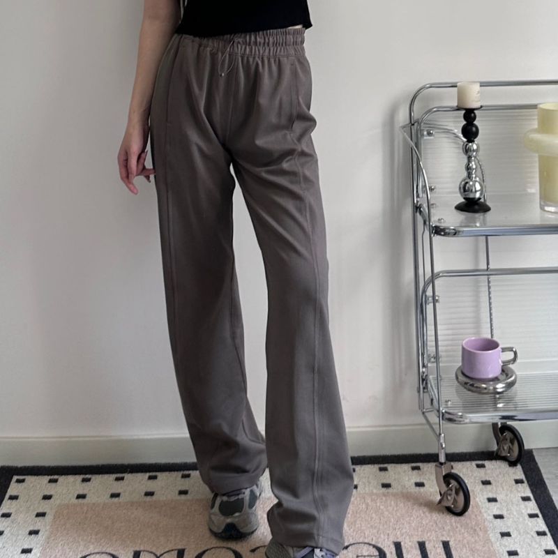 Lulu Contraction Trouser Ribbed Softstreme Modal Blended Casual Thread Wide-Leg Pants Lazy Draping Empty Women Clothes