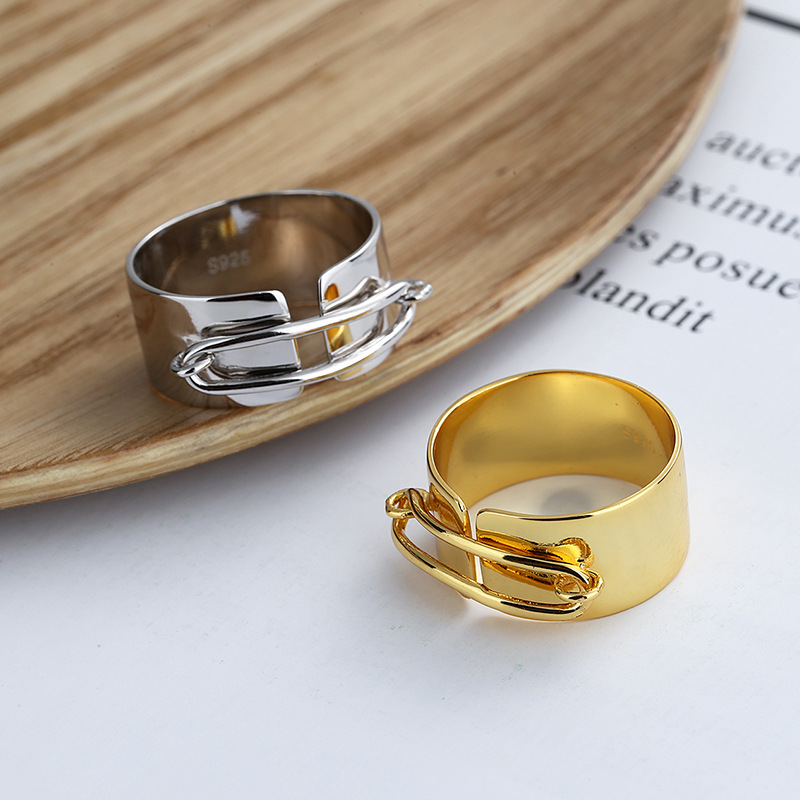 潮晟s925纯银韩版轻奢风不规则几何型金属开口戒指小众设计指环女