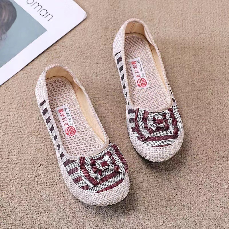 New Female Cloth Shoes Bowknot Women's Gommino Fashionable Breathable Non-Slip Soft Sole Shoes Good Match Casual Shoes Walking Shoes