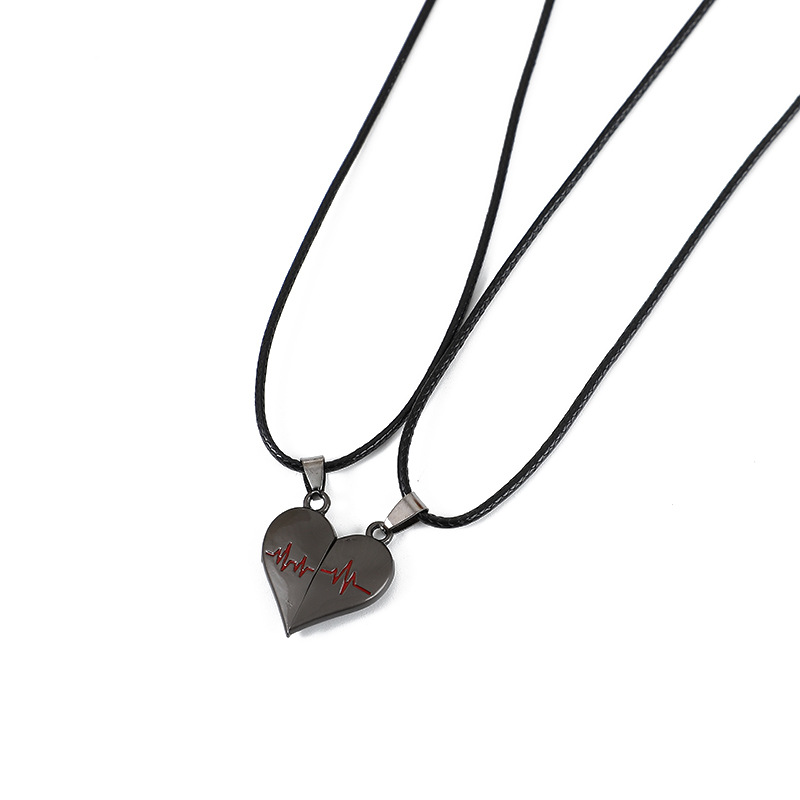 New Love ECG Couple Necklace Simple Special-Interest Design Magnet Pendant a Pair of Magnetic ECG Necklace