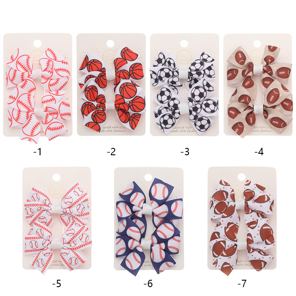 Amazon New Sports Style Hair Accessories Football Printed Bow a Pair of Hairclips Super Bowl Rugby Fans Headwear