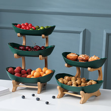家用点心盘果盘 水果托盘竹木架子干果盘 创意客厅零食收纳糖果盘
