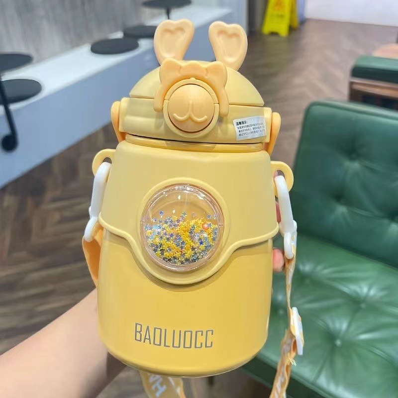 Factory Wholesale 316 Stainless Steel Big Belly Cup with Straw Cute Children's Thermos Mug Primary School Student Warm-Keeping Water Cup