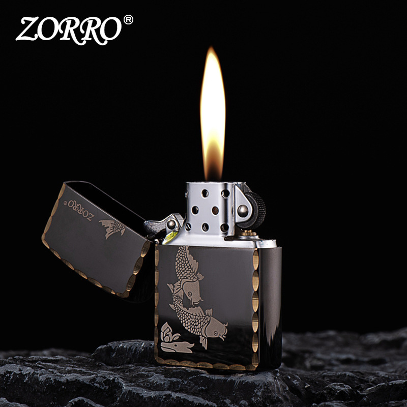 包邮z91325a黑冰鱼金边铜壳煤油打火机高端砂轮防风打火机批发
