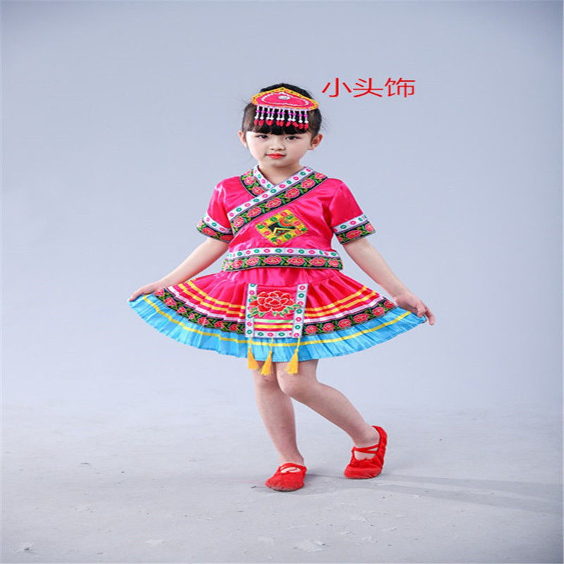 儿童水族表演出服装男女童少数民族竹竿舞表演服傈僳族舞蹈服女童