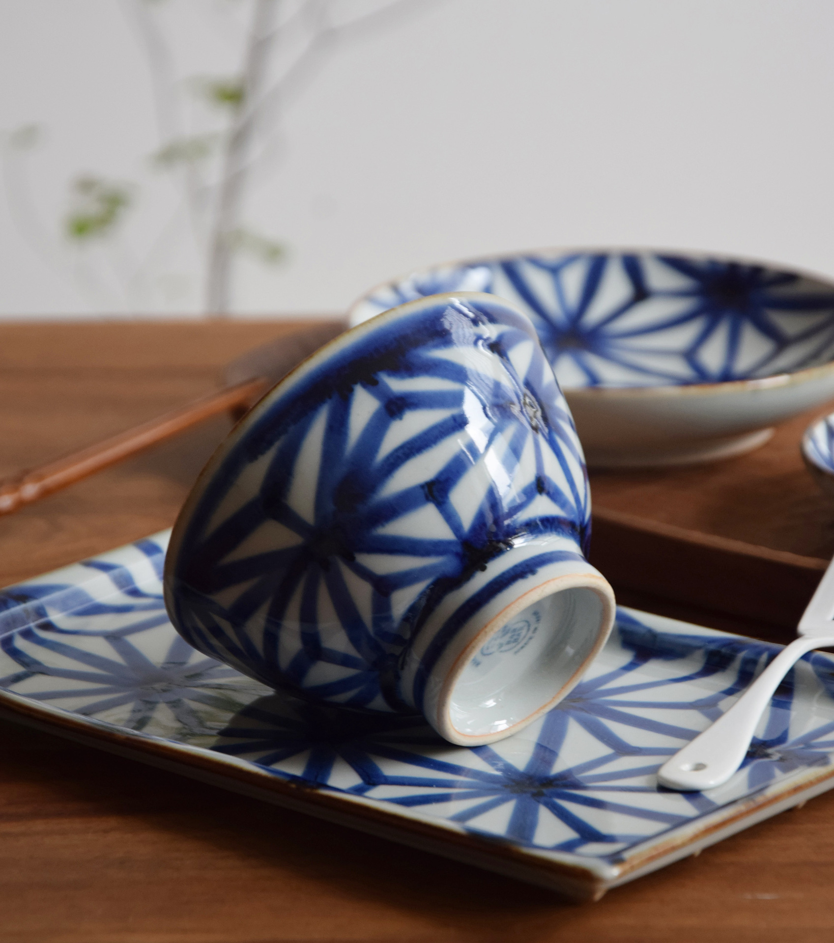 maruhiro/波佐见烧/日本制/麻的叶纹碟(中)