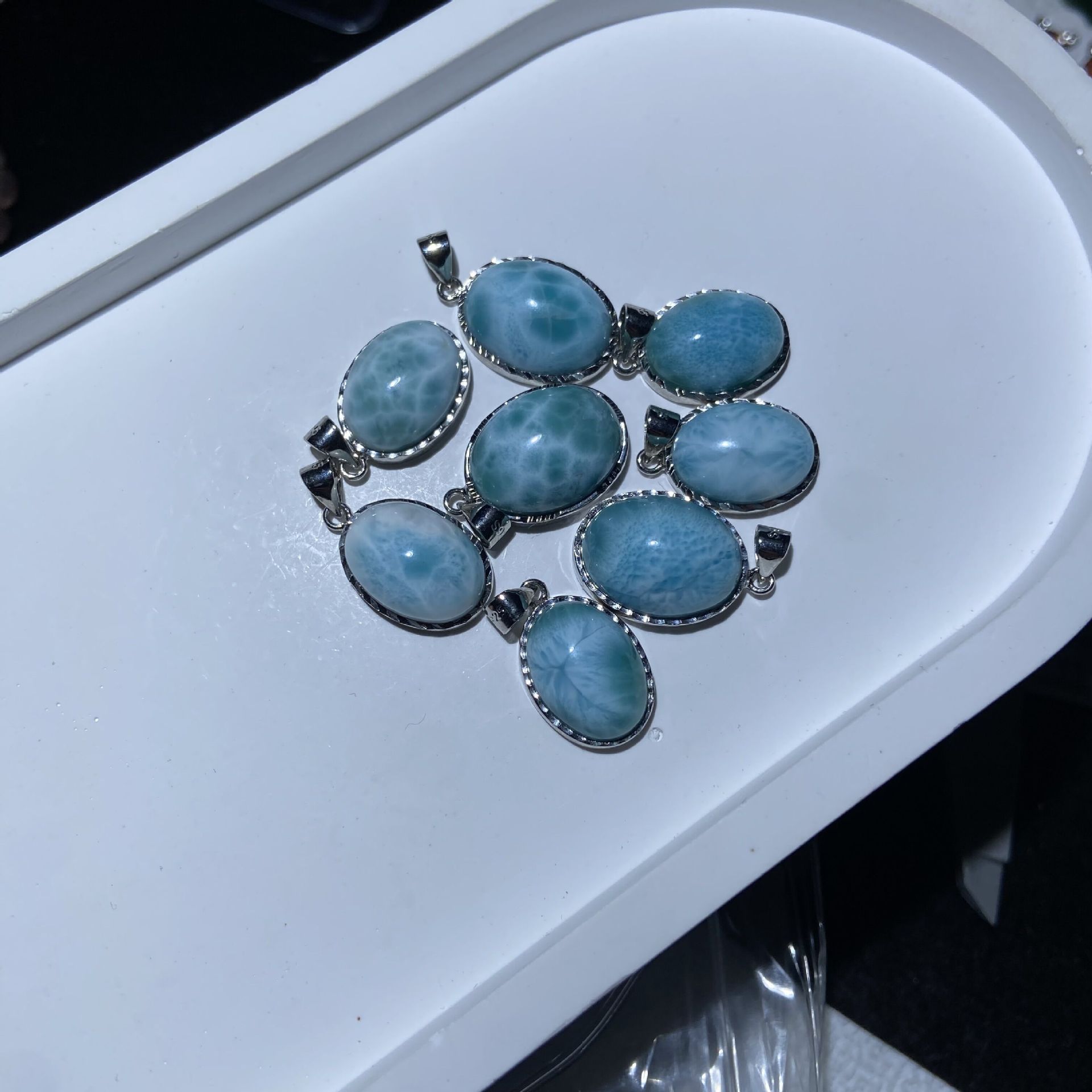 天然海纹石镶嵌吊坠 拉利玛蓝宝石diy水晶项链海纹石礼物饰品批发