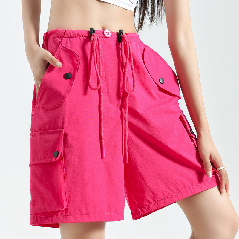 Pink Workwear Shorts Women's 2023 Summer Thin Loose Slimming High Waist Casual Wide Leg American Cropped Sports Pants