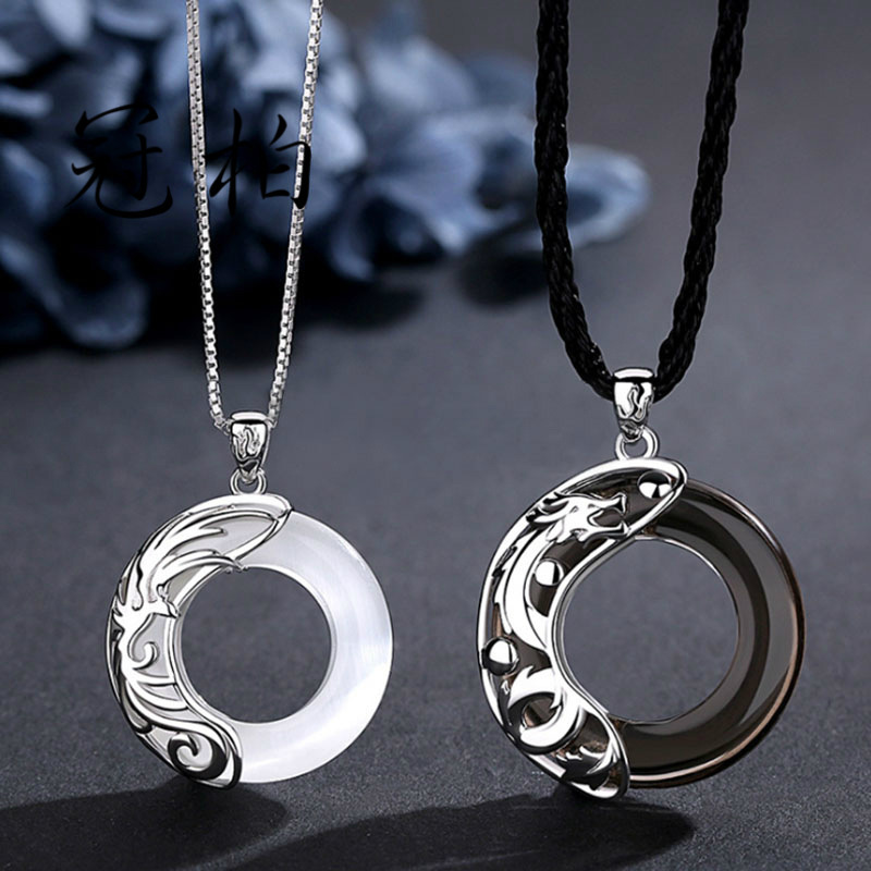 新款黑曜石龙凤男女项链潮学生简约韩版锁骨链情侣配饰品礼物