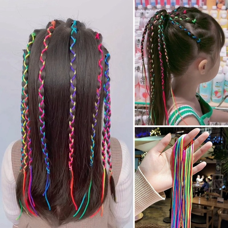 网红小熙瓜编发彩绳脏脏辫头绳民族风丝带儿童七彩发饰彩带头饰女