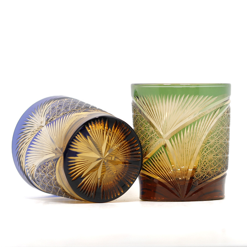 威士忌酒杯江户切子灰色星芒杯玻璃杯纯手工雕刻玻璃水晶玻璃