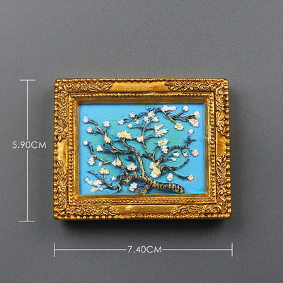 New Creative Three-Dimensional Simulation Photo Frame Small Oil Painting Decoration Large Magnetic Refrigerator Stickers European Van Gogh Mini Magnetic Stickers