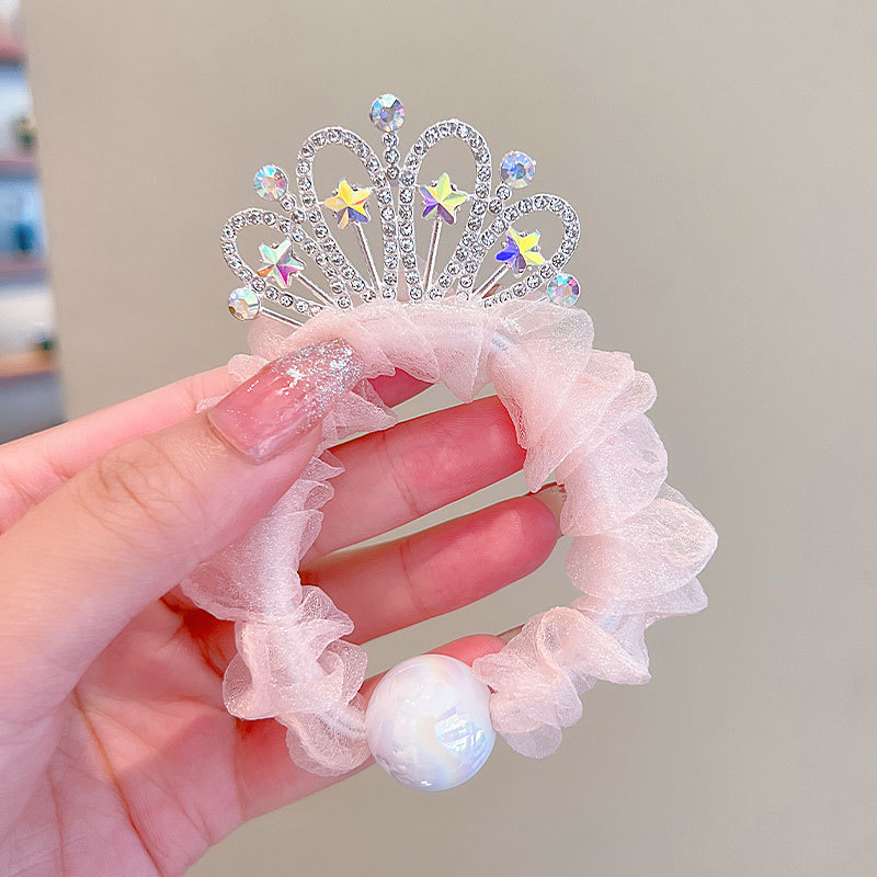 Crown Children's Large Intestine Hair Band Girls Ponytail Bun Headband Rubber Band Girls Pearl Yarn Yarn Sweet Headwear