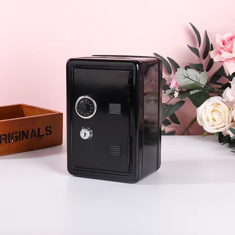 Children's Vertical Mini Saving Box Creative Metal Safe Box with Lock Household Piggy Bank Storage Box