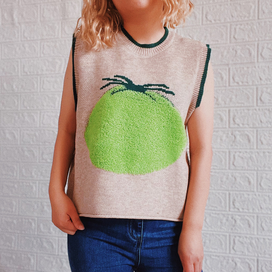 2022跨境亚马逊欧美休闲撞色圆领无袖番茄提花针织背心毛衣马甲女