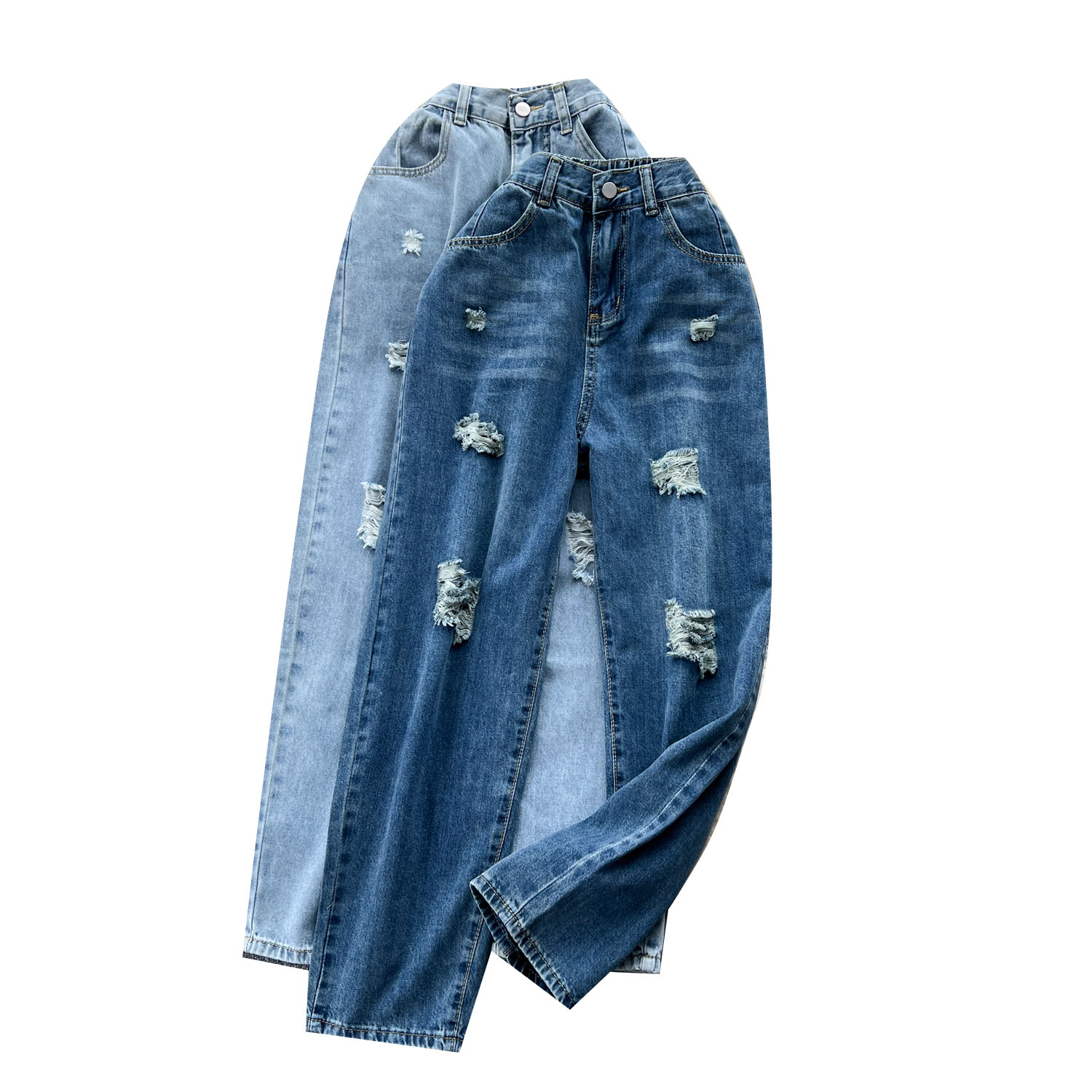 American Niche Street Retro Ripped Jeans Women's Summer High Waist Slimming All-Matching Hot Girl Wide Leg Pants Trousers