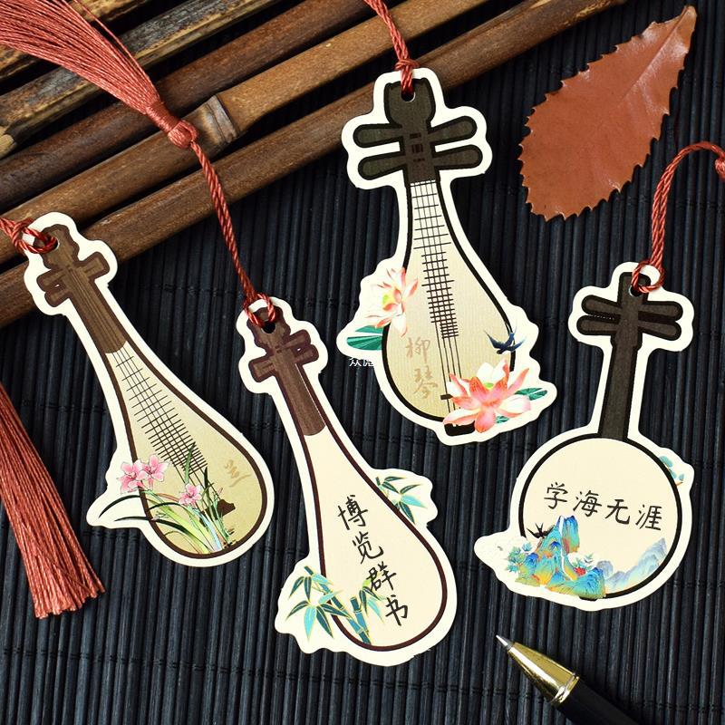 雅致古琴古筝异形书签中国风梅兰竹菊高档精美古风装饰小卡片古典