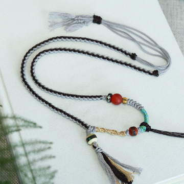 藏式文玩编织吊坠绳半成品diy毛衣链可挂唐卡藏风手搓棉线民族风