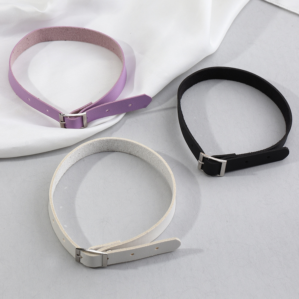 Harajuku Simple Leather Collar Trendy Men's and Women's Student Fashion Square Buckle Bracelet Multi-Purpose Jewelry