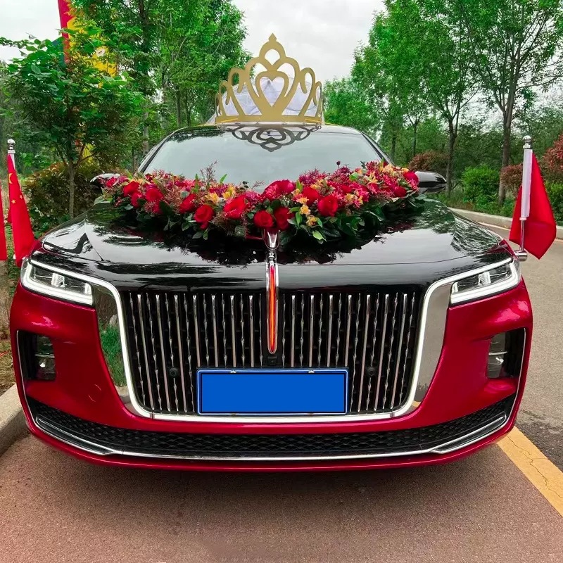婚车装饰车顶皇冠头纱车头花主车车队套装红旗h9网红结婚礼头车花