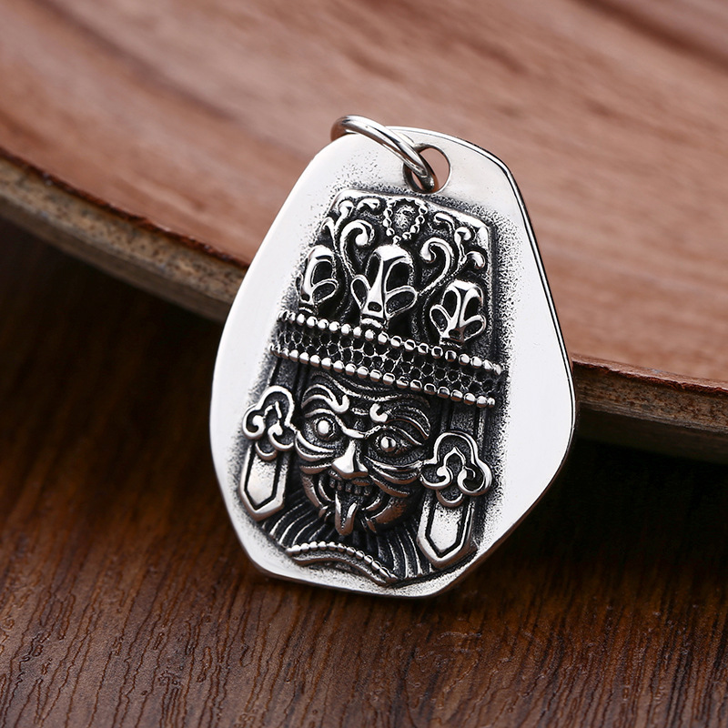 批发925纯银吊坠扎基拉姆财神浮雕男士 项链挂坠泰银复古做旧银饰
