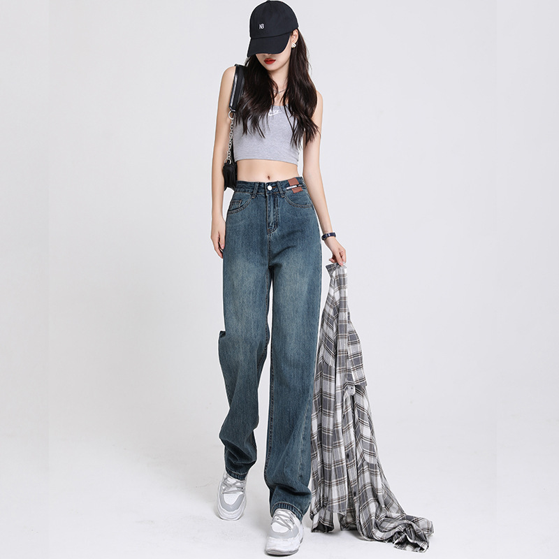 Retro Jeans for Women Loose Drooping Wide Leg 2023 New Slimming All-Matching Straight Mop Trousers Trendy Ins