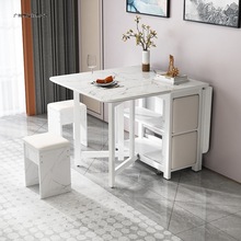 小户型折叠餐桌组合多功能折叠桌可伸缩家用长方形餐边柜饭桌子