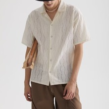 古巴领设计感小众vintage短袖花衬衫男情侣古着复古宽松沙滩衬衣