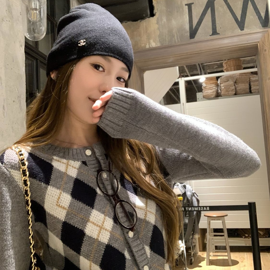 复古棋盘格英伦毛衣针织开衫2025秋季新款学院风外套上衣