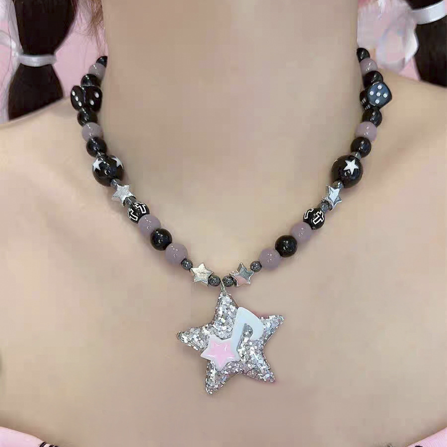 黑紫星星五角星音符串珠项链小众复古y2k辣妹亚文化ins甜酷哥特风
