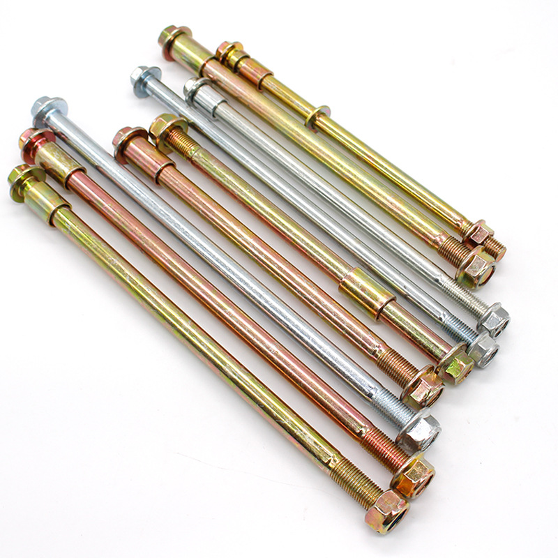 电动车前轮轴杆电瓶三轮车篷车前轴轮毂中轴穿轴螺丝摩托车前叉轴