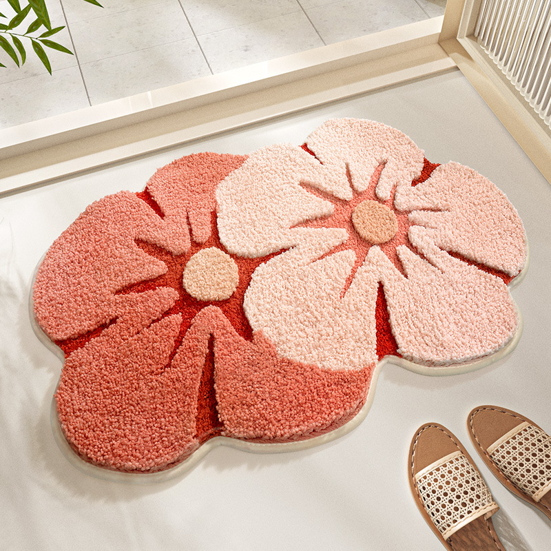 Modern Simple Pastoral Style Bathroom Mats Fresh Household Bathroom Absorbent Carpet High and Low Wool Flocking Foot Mat