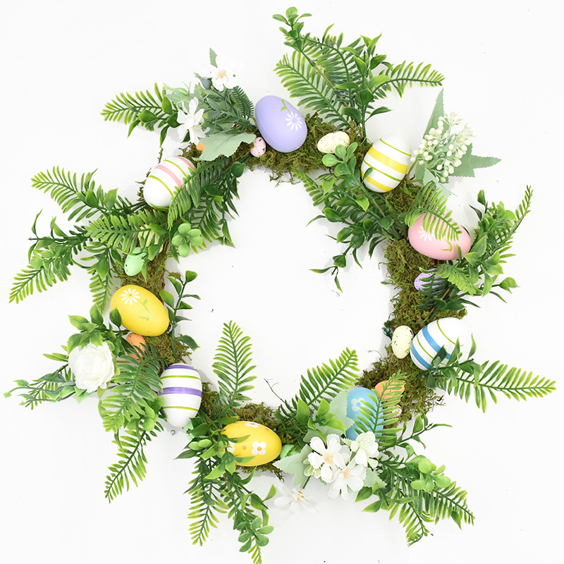 2021复活节花环彩色鸡蛋花环春季绿叶家装饰门挂壁挂跨境电商定制