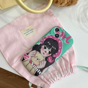 日韩风卡通女孩小熊适用iphone14pro max苹果15手机壳13/12磨砂壳-阿