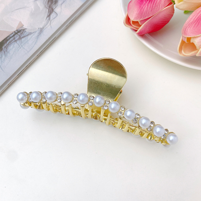 Korean Metal Pearl Barrettes Women's Back Head Grip Large Hairpin Online Influencer Refined Elegant Shark Clip Hairware