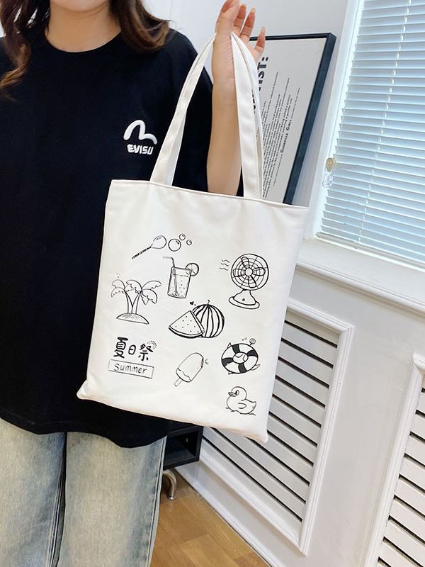 Canvas Bag Shoulder Bag Women's All-Match Simple and Fresh Artistic Handbag Korean Ins Cute Student Tuition Bag