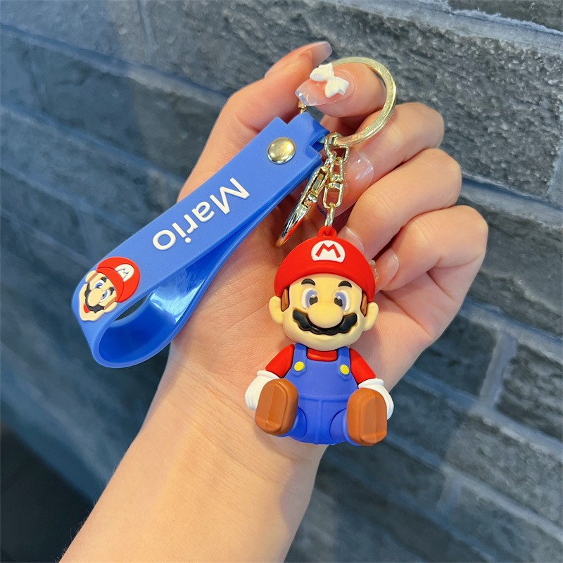 Creative Cartoon Mario Keychain Cute Sitting Mario Pendant Nostalgic Top Mushroom Surrounding the Game Accessories