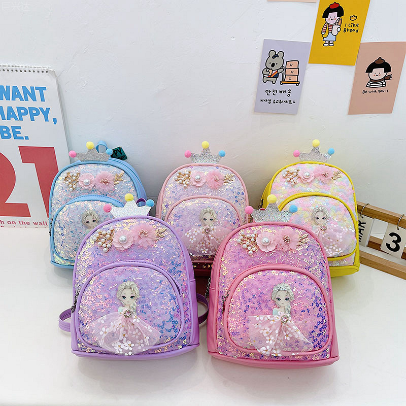 Kindergarten Children's Backpack Mini Pu Princess Sequins Sling/Backpack Children's Accessory Bag Cartoon Schoolbag Wholesale