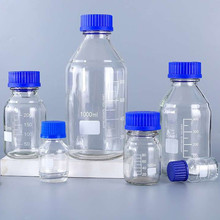 刻度试剂瓶蓝盖玻璃试剂瓶防盗蓝盖丝口流动相瓶透明玻璃取样瓶