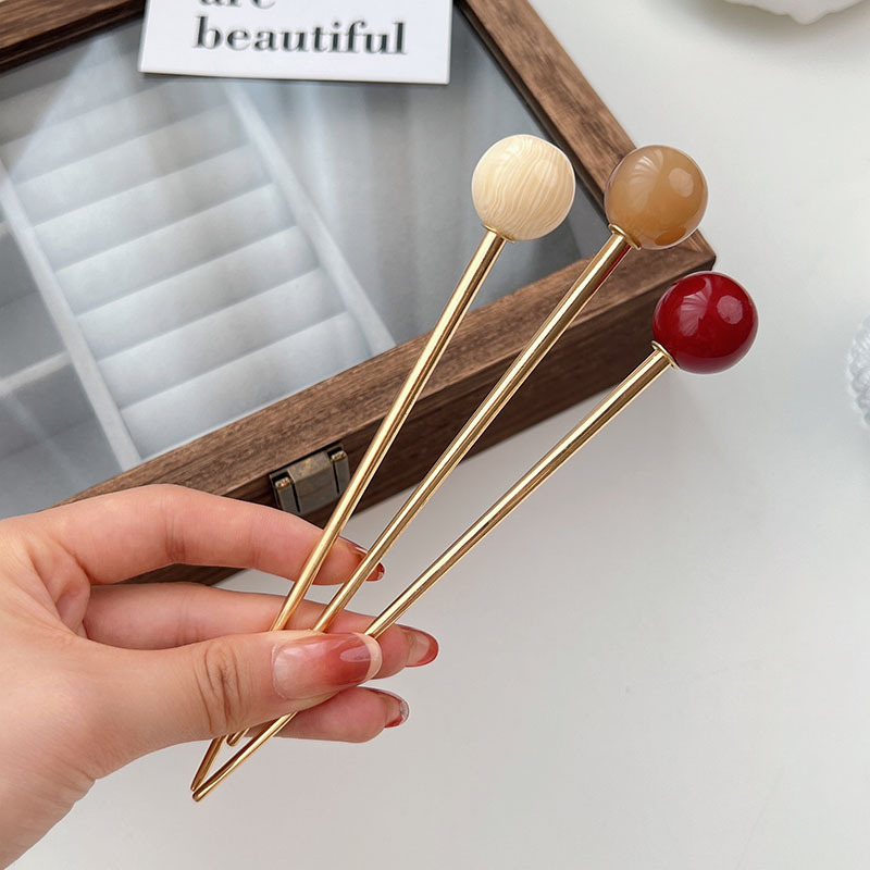 Korean Style New French Candy ~ Brown Imitation Glass Bead Hairpin Lazy Updo Gadget Temperament Wild Hairpin