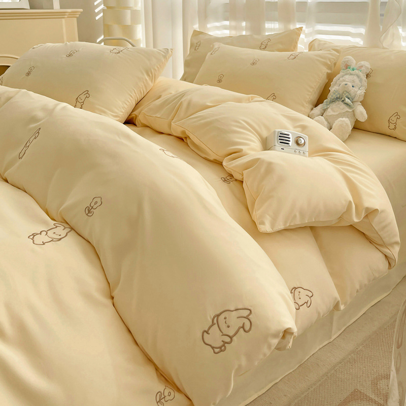 简约水洗棉四件套被套床单床笠款春秋套件韩式公主风全棉床上用品