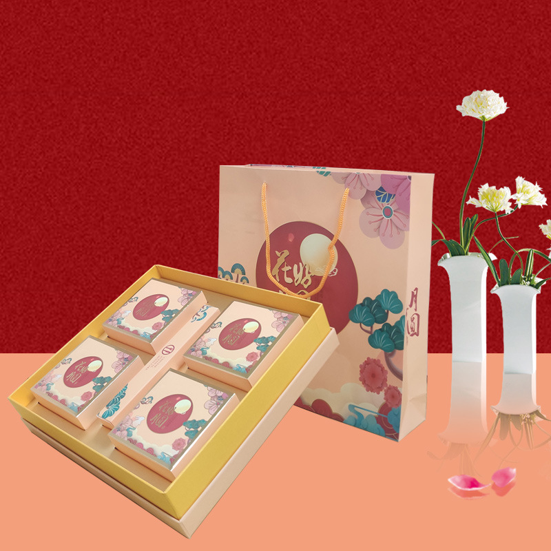 盒子珠海批发手提双层8粒装月饼盒红色蓝色送礼中秋月饼礼盒包装